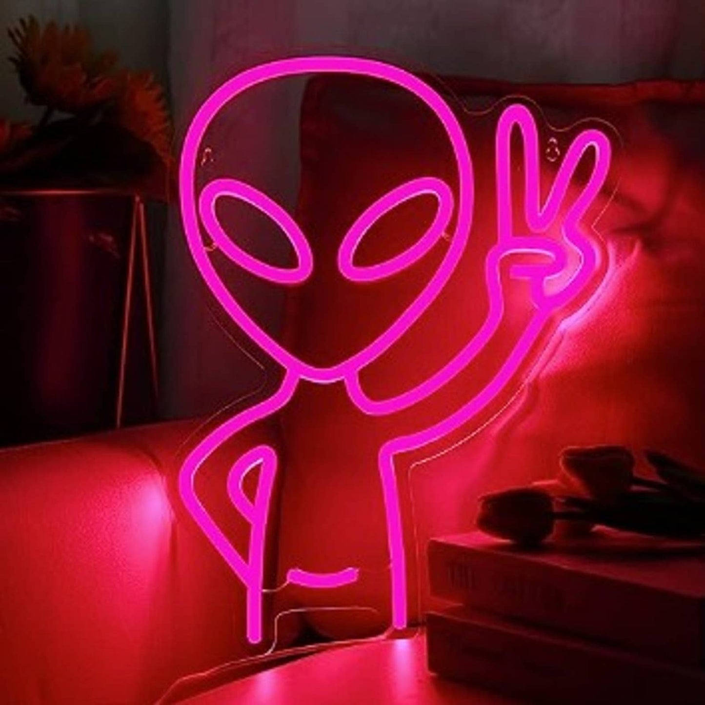 Fun Bright Pink Peaceful Alien Kid LED Night Light Room Wall Decoration