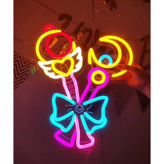 Lovely Bright Sailor Moon Magic Wands Bow LED Night Light Anime Decor