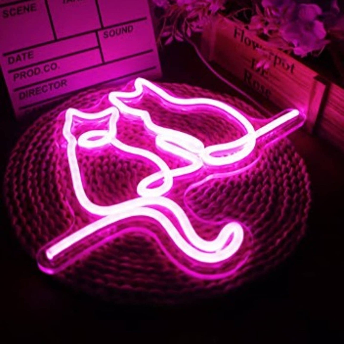 Adorable Bright Pink Sitting Kitty Cats LED Night Light Room Wall Decoration