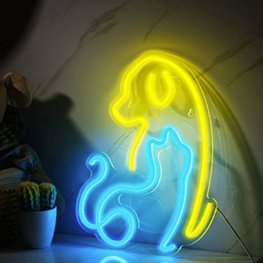 Adorable Vivid Bright Blue / Yellow Puppy Dog Kitty Cat LED Light Room Wall Pet