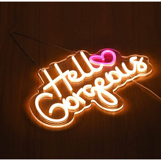 Adorable Bright White Hello Heart Gorgeous LED Love Night Light Room Wall Decor
