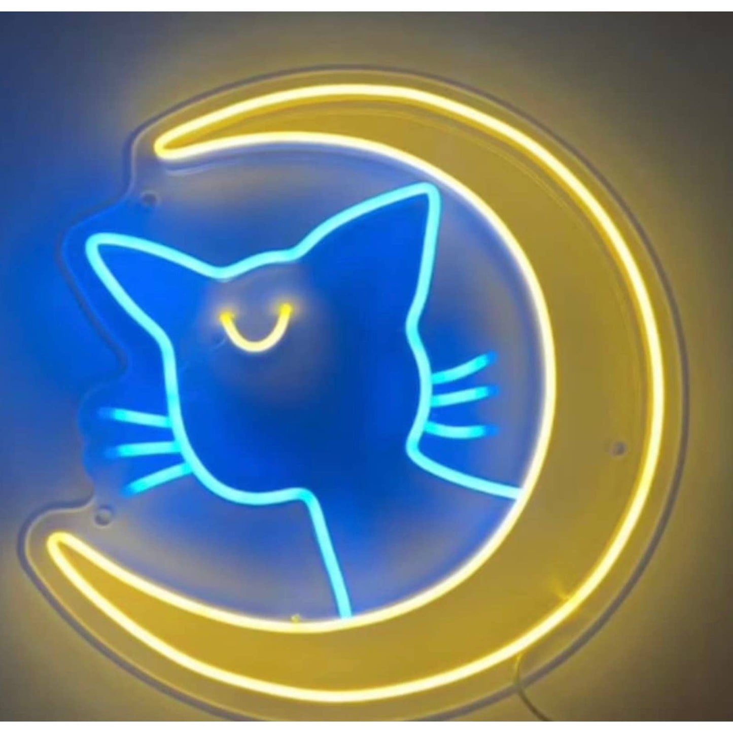 Lovely Yellow / Blue Sailor Moon Luna Kitty Cat LED Night Light Room Anime Decor