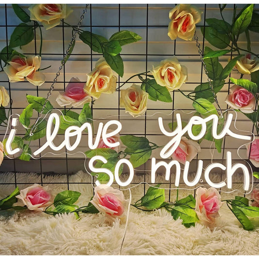 Lovely Bright Warm White “I Love You So Much” LED Night Light Room Wall Decor