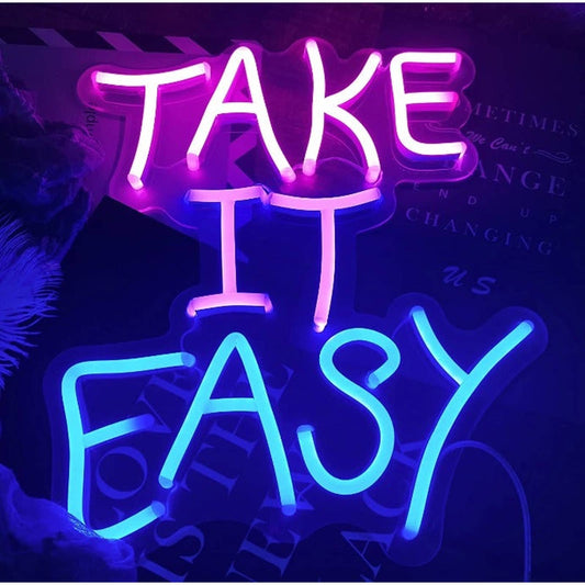 Bright Pink & Blue “Take It Easy” LED Light Sign Room Decoration
