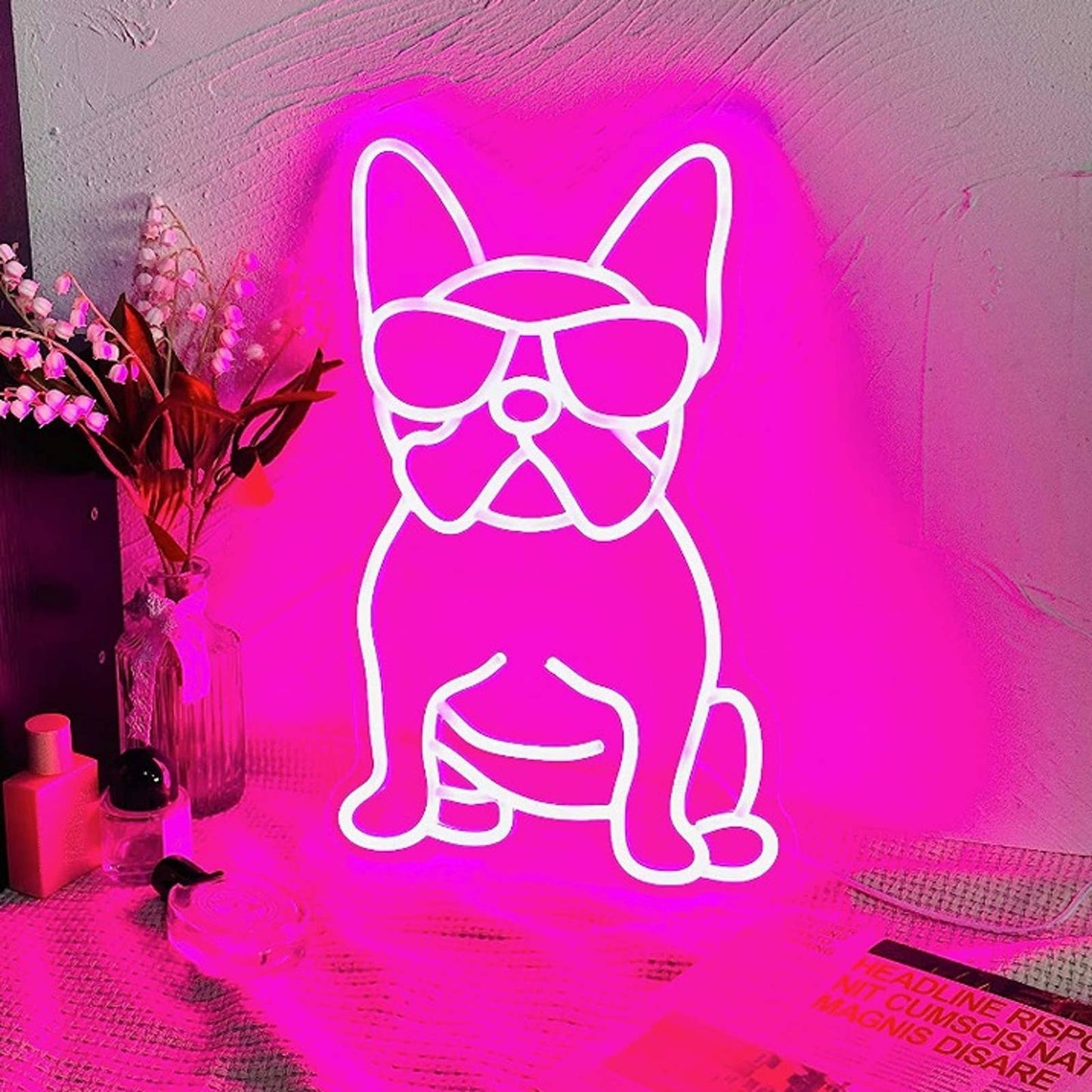 Cute Vivid Bright Cool Pink French Bulldog Frenchie w/ Shades LED Light  Decor