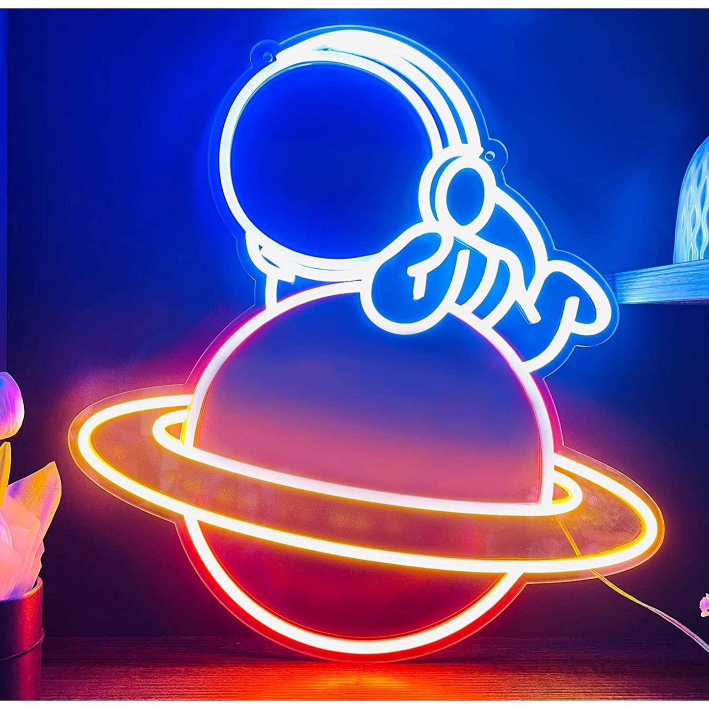 Fun Bright Cute Baby Astronaut Relaxing on Planet LED Night Light Wall Decor
