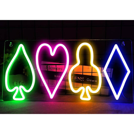 Vivid Bright Rainbow Playing Card Symbols LED Night Light Game Room Decor