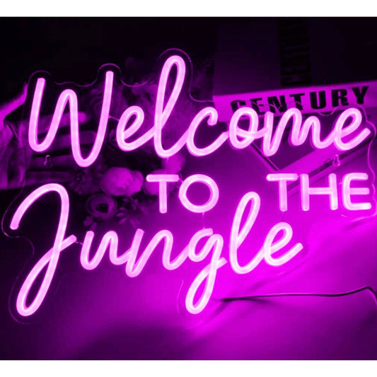 Vivid Bright Pink “Welcome Come to Jungle” LED Night Light Room Wall Decor