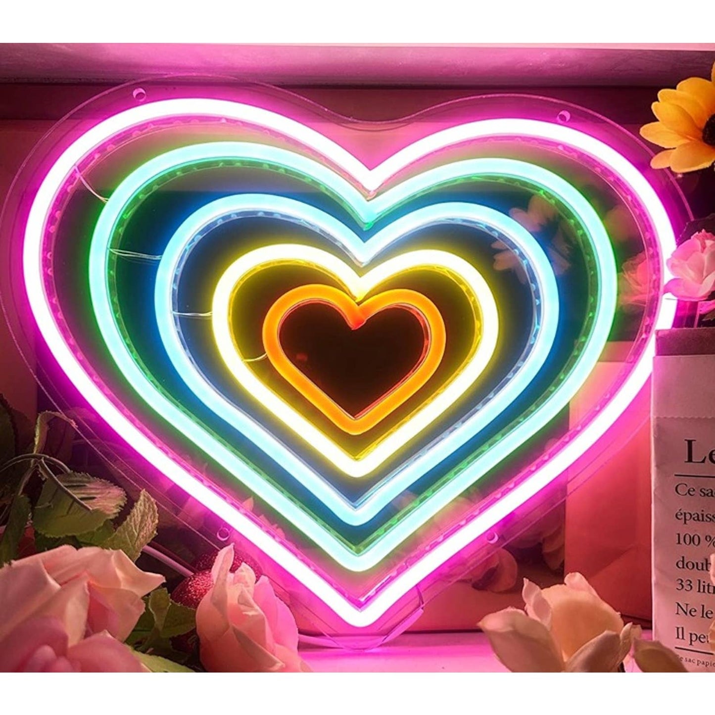 Amazing Bright Radiating Rainbow Heart LED  Night Light Room Wall Decor