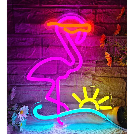 Vivid Bright Fun Cool Flamingo on Vacation LED Night Light Room Wall Decor