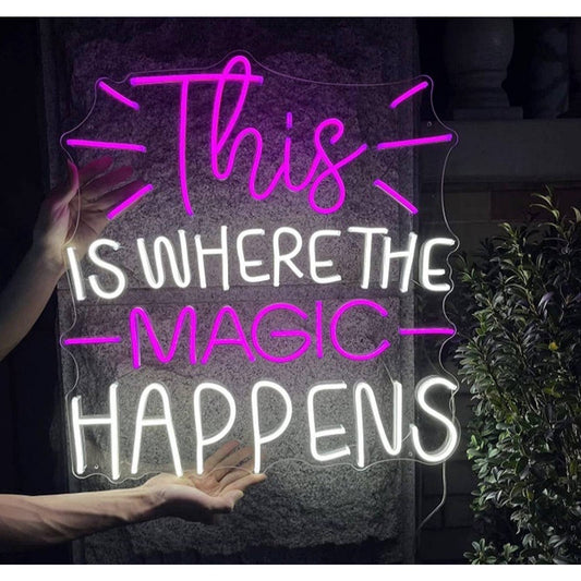 Fun Bright Pink / White “This is Where the Magic Happens” LED Night Light Room W