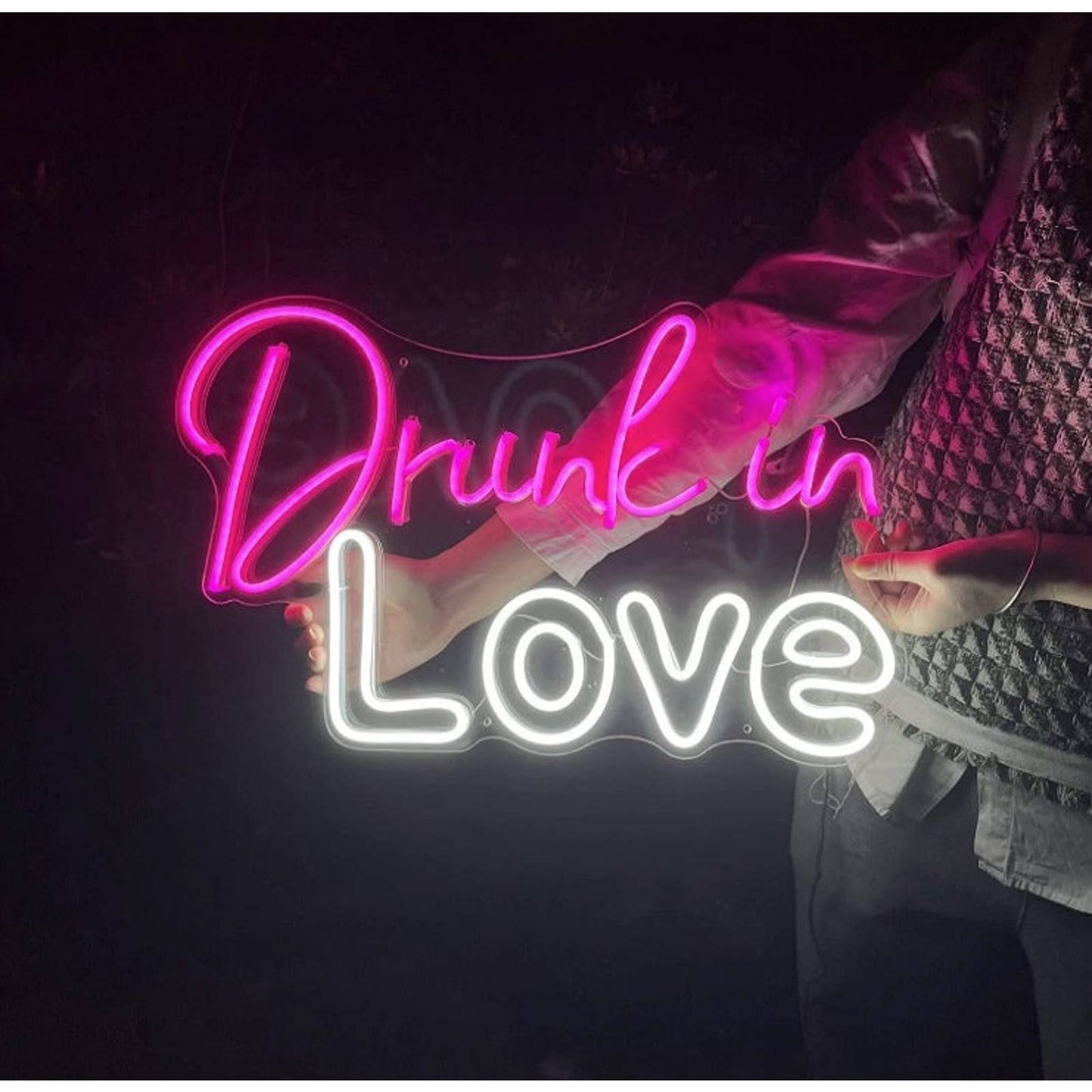 Vivid Bright Pink & White Drunk in Love LED Night Light Room Wall Decoration