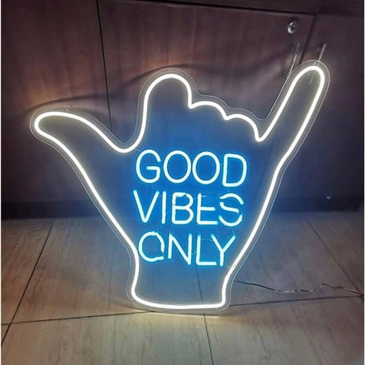 Cool Bright Blue / White Good Vibes Only LED Night Light Room Wall Decoration