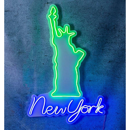 Bright Vivid Green / Blue New York Statue of Liberty LED Light Room Wall Decorat