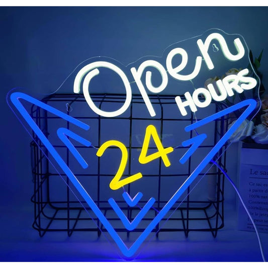 Cool Fun Vivid Bright Blue Open 24 Hours LED Night Light Business Store Sign