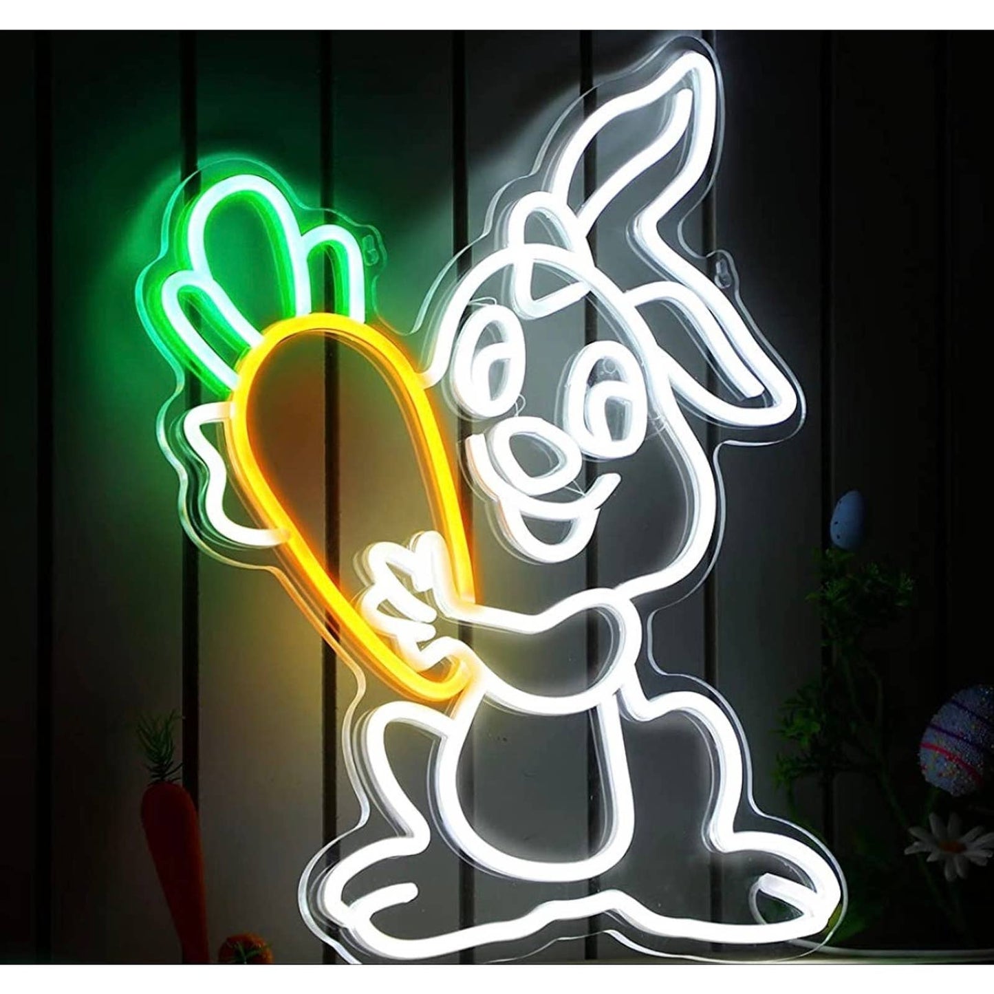 Fun Bright Happy Cartoon Bunny Rabbit with a Carrot LED Night Light Room Decor