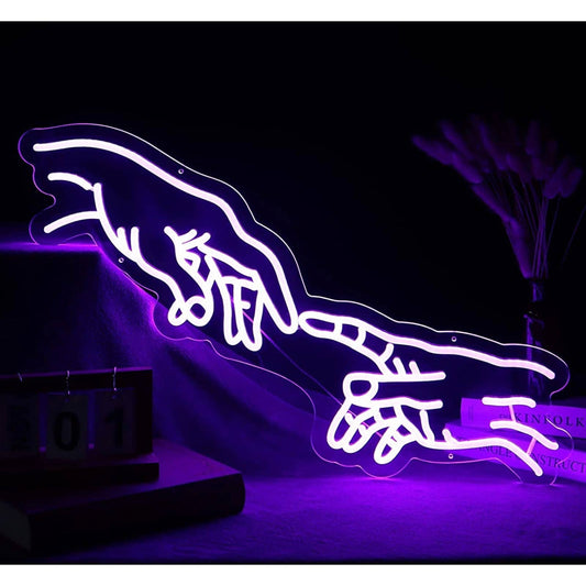 Lovely Bright Purple Romantic Touching Hands LED Night Light Room Wall Art Decor