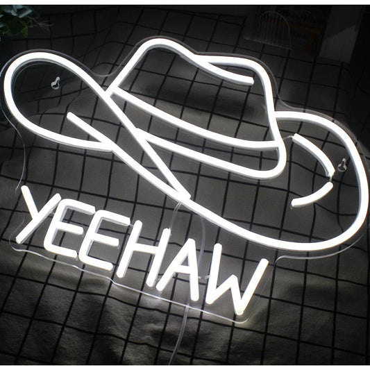 Fun Bright White Yeehaw Cowboy Hat LED Night Light Room Wall Decoration