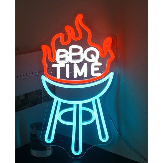 Fun Bright BBQ Time Grill Fire LED Night Light Room Wall Party Decoration