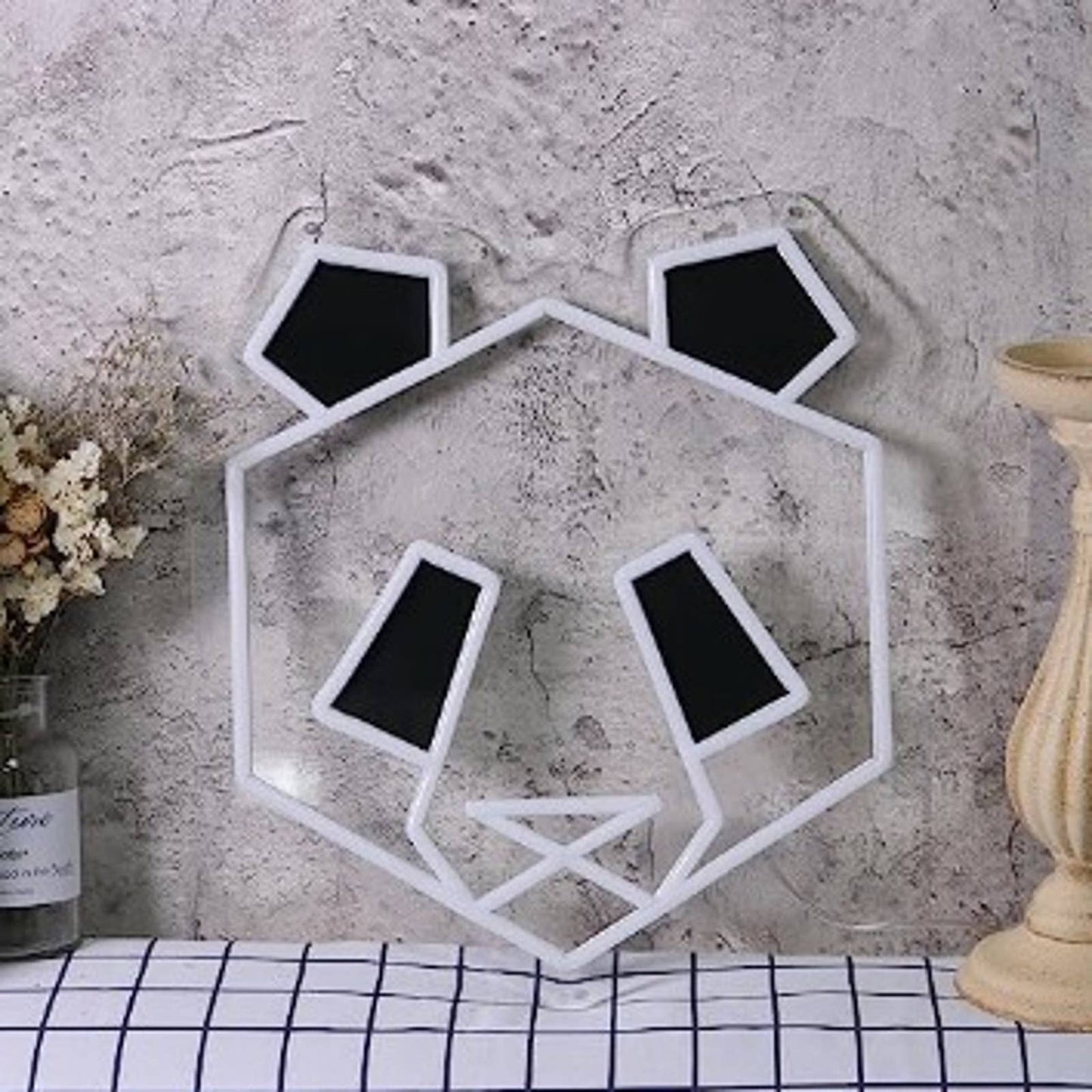 Cool Bright Geometric Panda Bear LED Night Light Room Wall Decoration