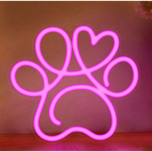 Adorable Bright Pink Puppy Dog Heart Paw LED Night Light Room Wall Decor
