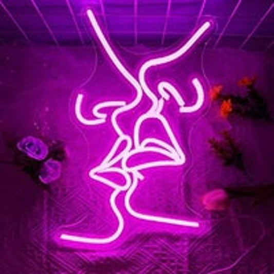 Romantic Bright Pink Kissing LED Night Light Room Wall Decoration