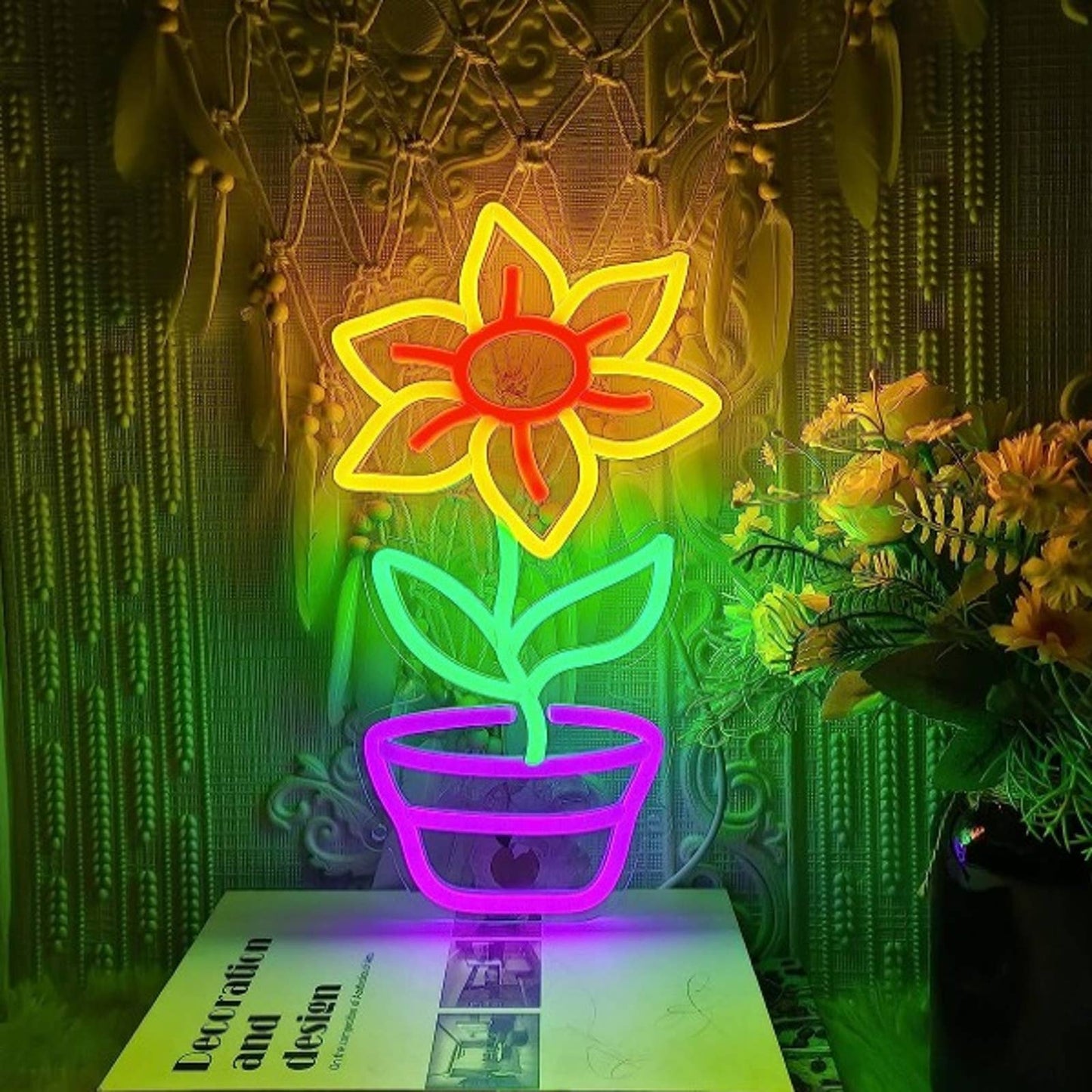 Adorable Vivid Bright Flower in a Pot LED Night Light Flora Room Wall Decor