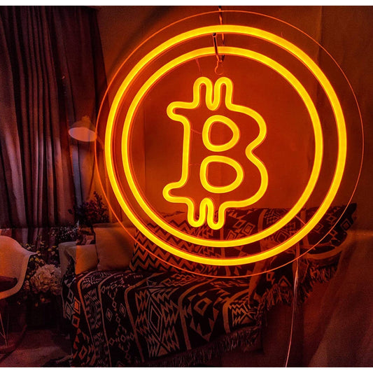 Bright Orange Bitcoin Crypto LED Night Light Currency Sign Decoration