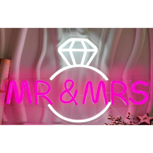 Vivid Bright Engagement Diamond Ring Mr. & Mrs. LED Light Celebration Decor