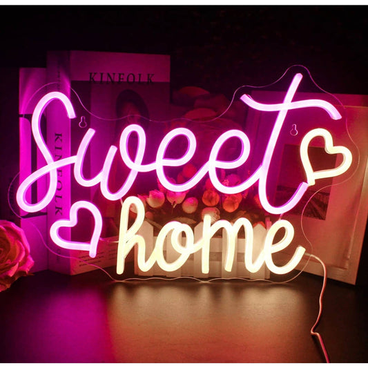 Lovely Bright Pink “Sweet Home” Hearts LED Night Light Room Wall Decoration