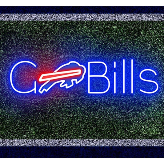 Vivid Bright Blue / Red Go Buffalo Bills NFL LED Night Light Room Wall Football