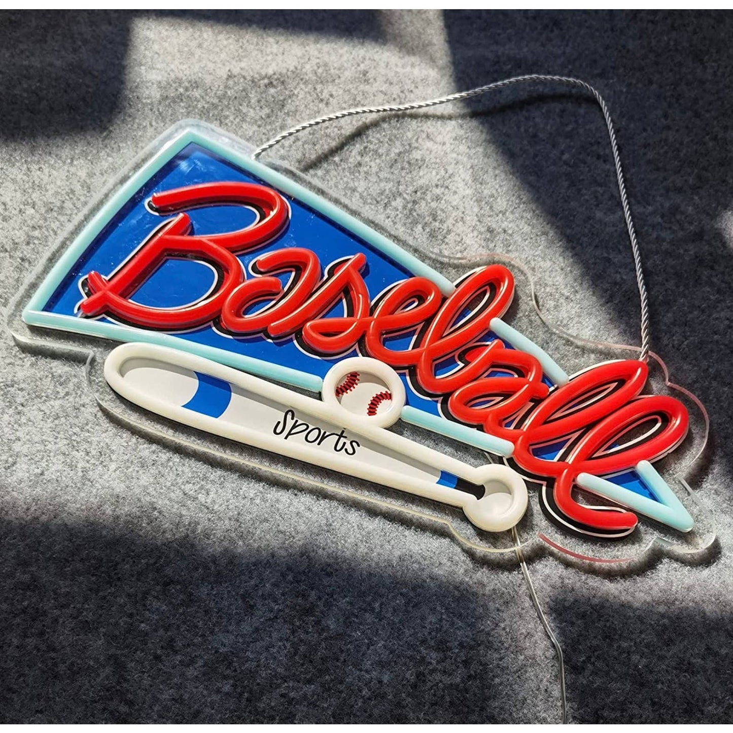 Bright Blue/Red Baseball MLB LED Night Light Sign Sport Decor