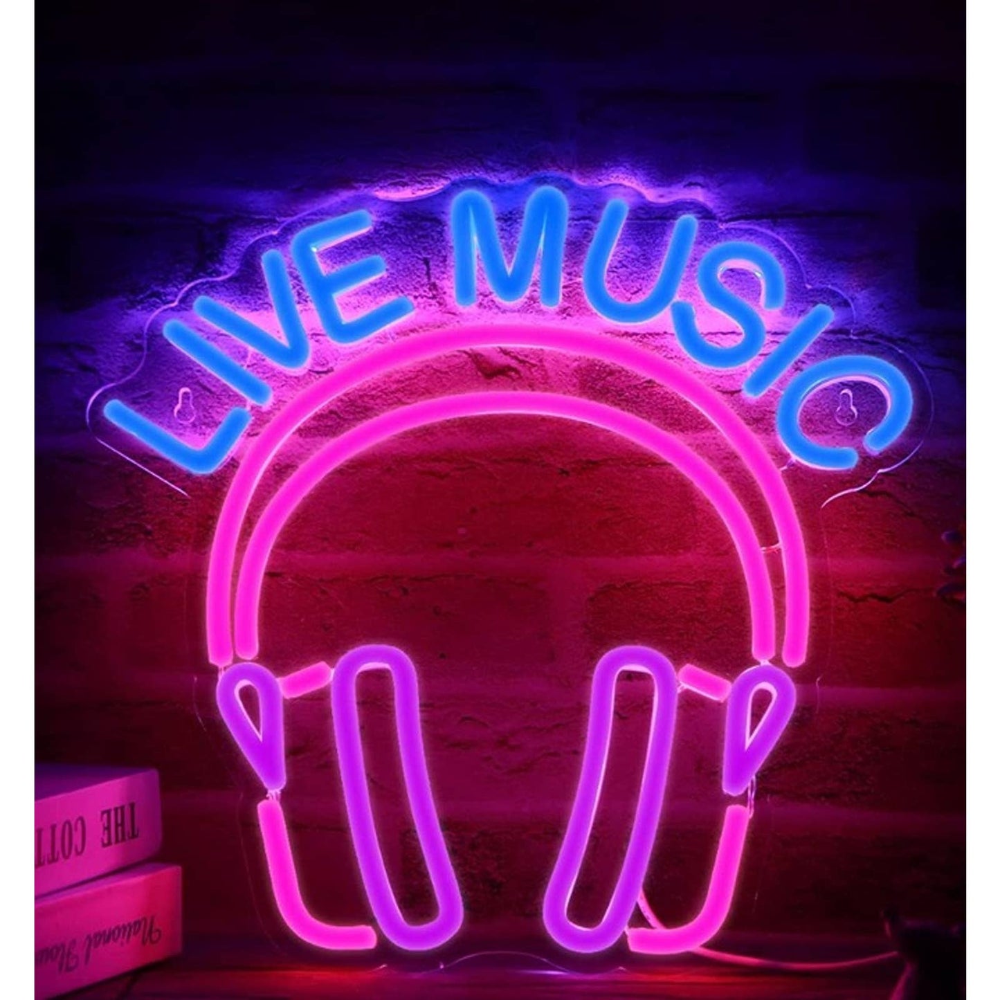 Vivid Bright Blue/Pink LIVE MUSIC Headphones LED Night Light Room Wall Decor