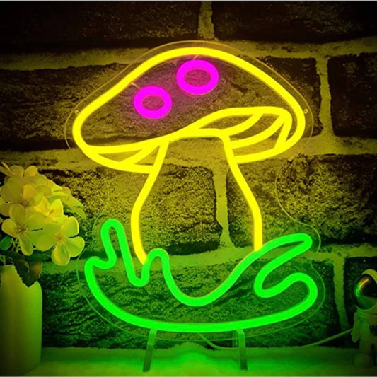 Lovely Bright Pink Spotted Yellow Mushroom LED Night Light Room Wall Decoration
