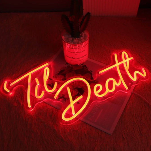 Lovely Bright Red Unique “Til’ Death” LED Night Light Marriage Room Wall Decorat