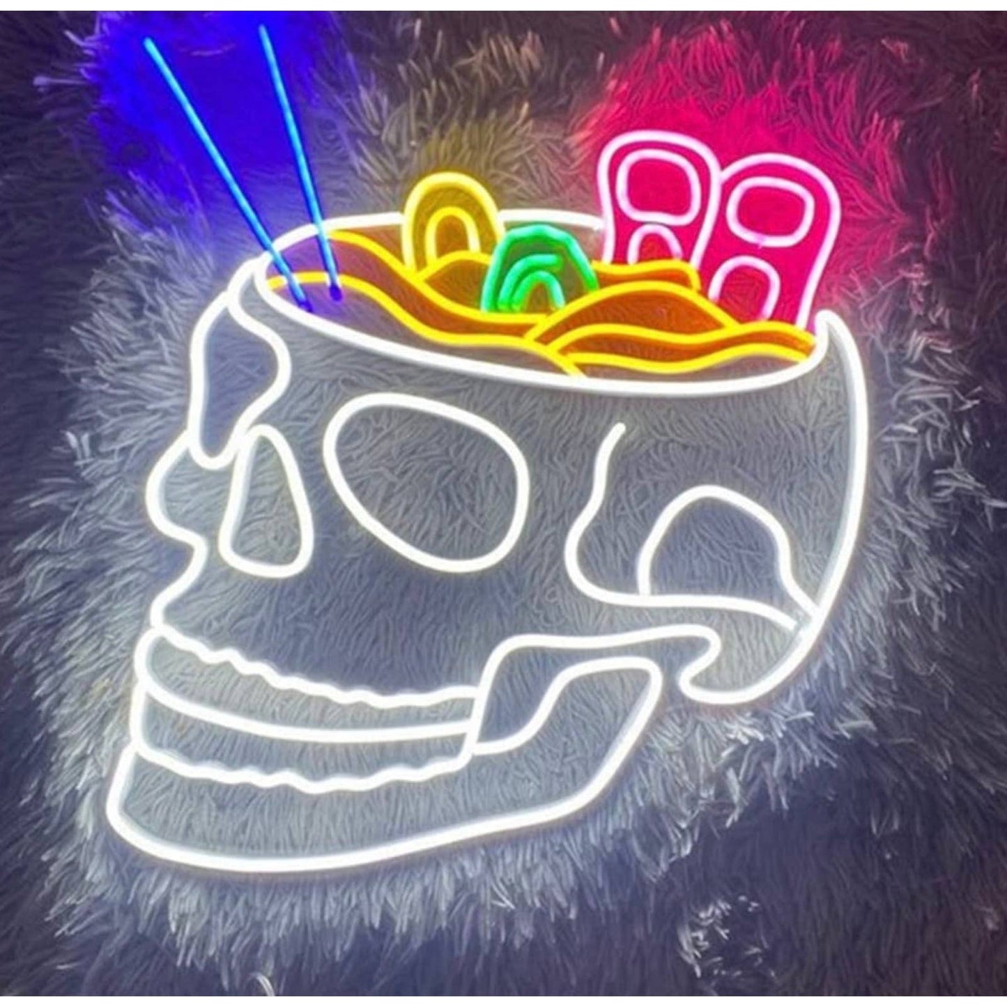 Fun Bright Colorful Skull Skeleton Pasta Bowl LED Night Light Room Wall Decorati