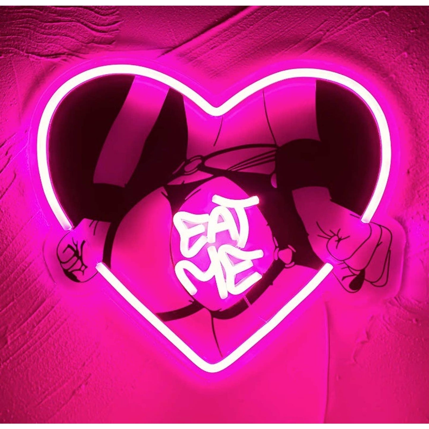 Fun Bright Hot Pink “Eat Me” Heart LED Night Light Room Wall Decoration