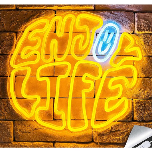Lovely Bright Warm Yellow Enjoy Life Smiley Face LED Night Light Room Wall Decor