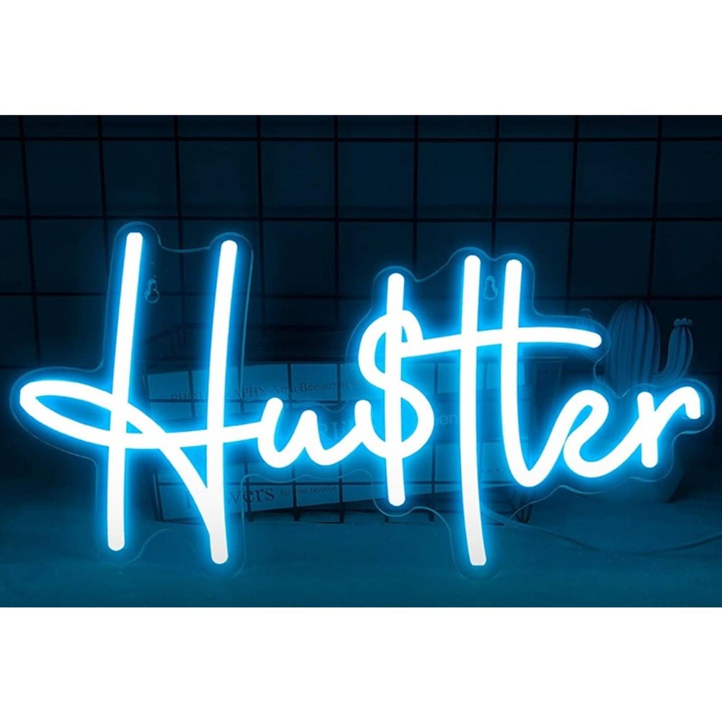 Vivid Bright Blue “Hustler” $ Sign LED Night Light Room Wall Decor