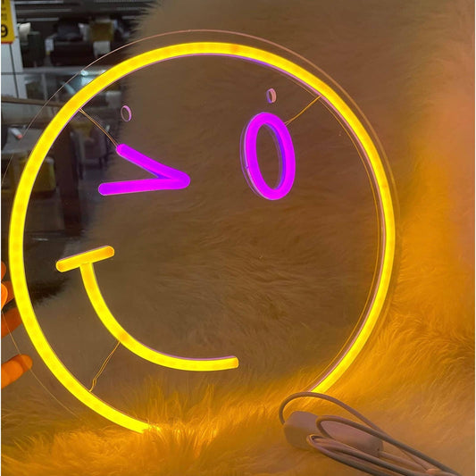 Fun Bright Yellow Pink Wink Smiley Face LED Night Light Room Wall Decor