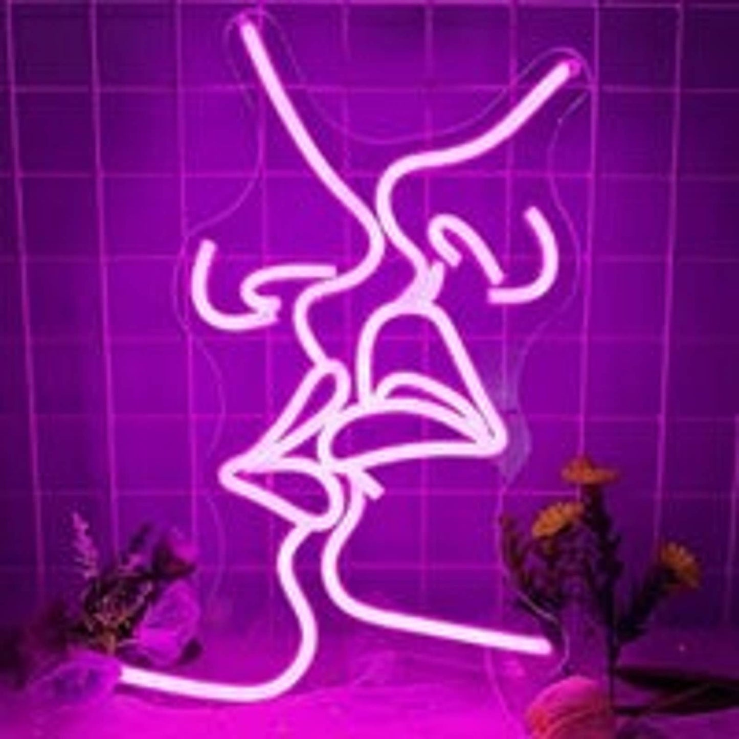 Romantic Bright Pink Kissing LED Night Light Room Wall Decoration
