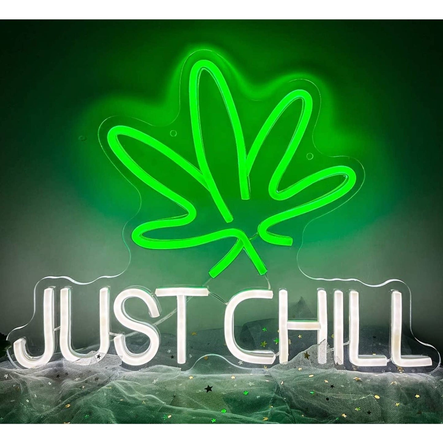 Fun Bright Green Plant “Just Chill” LED Night Light Room Wall Decoration