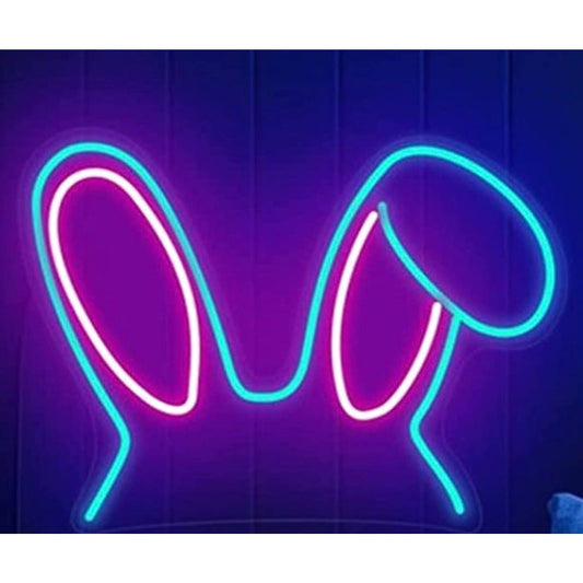 Cute Vivid Blue Bunny Rabbit Ears LED Night Light Room Wall Decoration