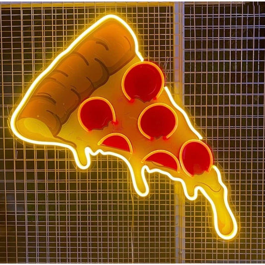 Fun Bright Yellow Cheese & Pepperoni Pizza LED Night Light Room Wall Decoration