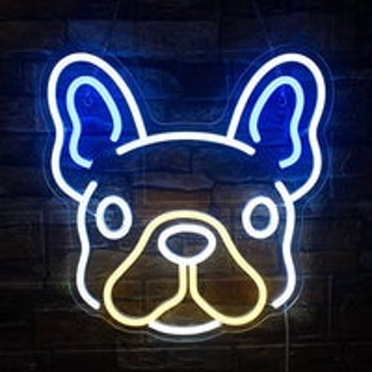 Adorable Bright Blue Eared French Bulldog LED Night Light Room Wall Decoration
