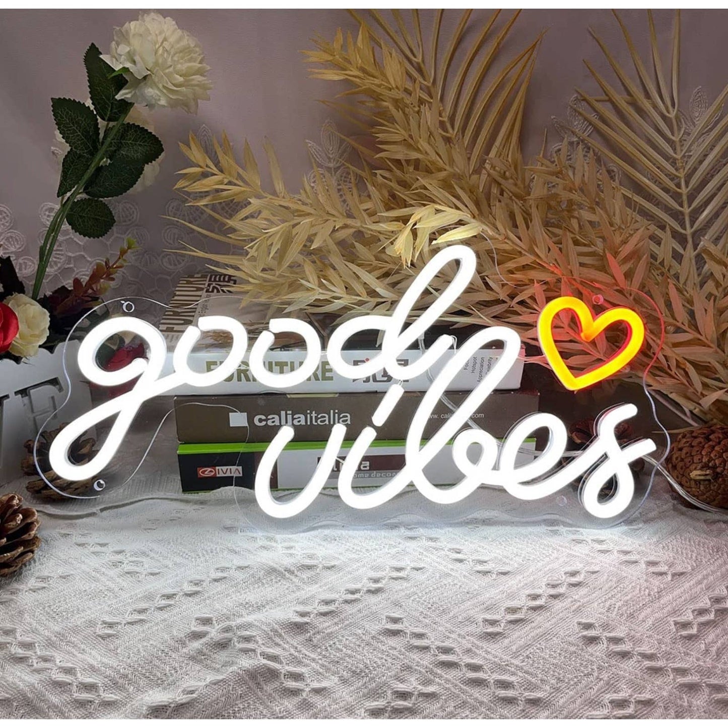 Lovely White Good Vibes Heart LED Night Light Room Wall Decoration