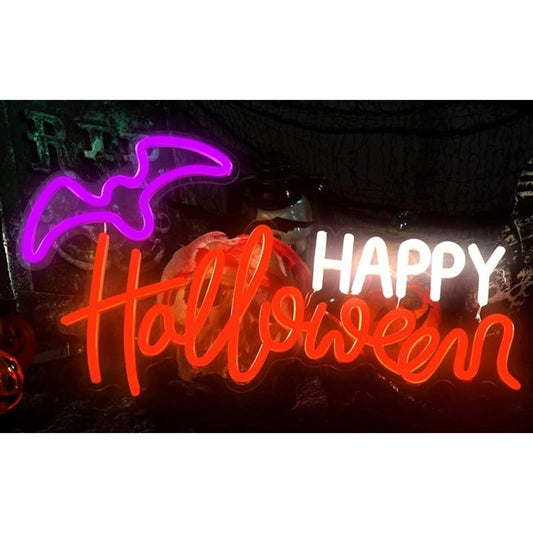 Vivid Bright Pink / White / Orange Happy Halloween Bat LED Night Light