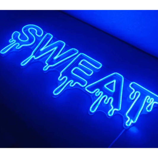 Large Bright Blue “Sweat” LED Light Sign Gym Exercise Fitness Workout Wall Decor