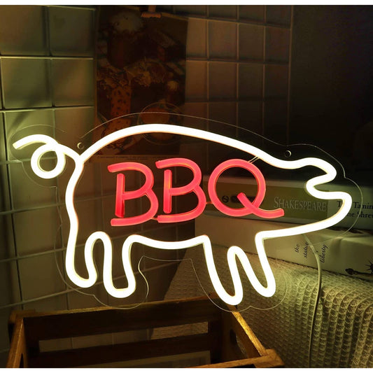Bright BBQ Pig LED Night Light Sign Party Store Wall Decoration