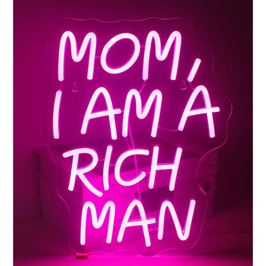 Fun Vivid Bright Pink “Mom, I am a Rich Man” LED night Light Room Wall Decor